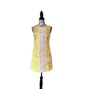 Eliza J Crochet Mini Dress Yellow & White Floral Sleeveless Size 6P